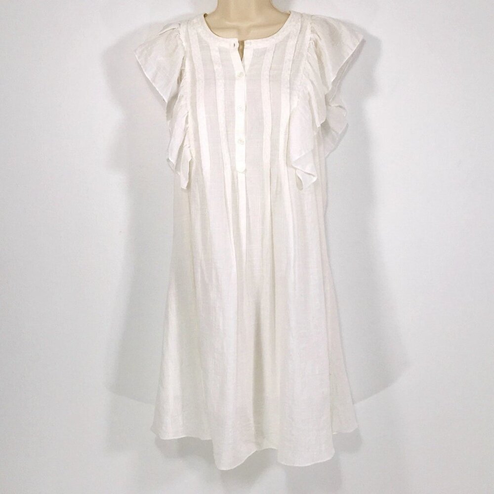Max Studio Gauzy Embroidered Shift Sz S Pin Tuck Buttons Flutter Sleeve Cottage